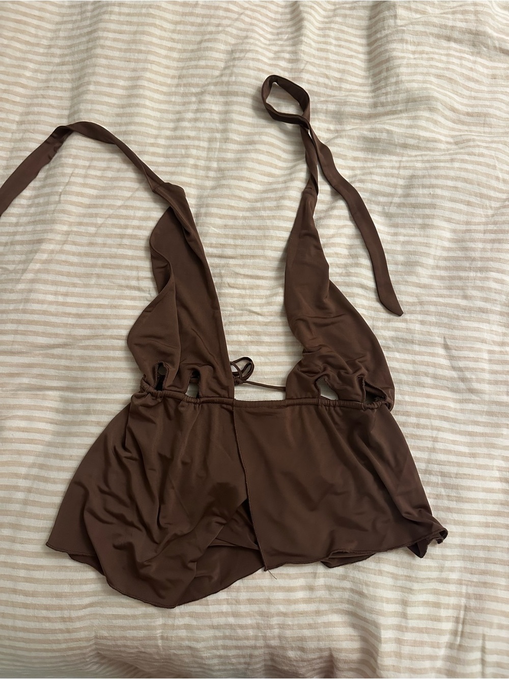 Tiger Mist Chocolate Brown Halter Tie Back Top Size L